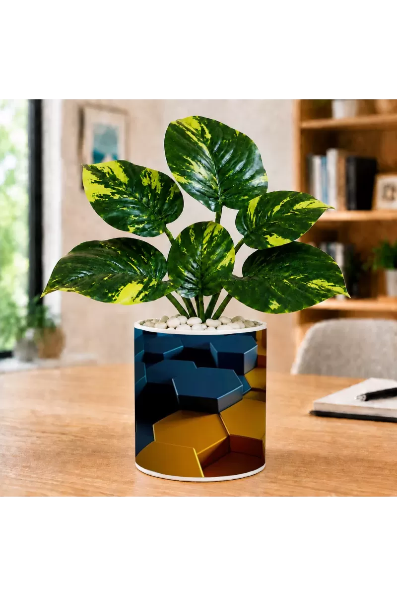 Artificial Tree Ceramic Photo Pot With White Stones 3x4 Inch (F166728)