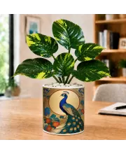 Artificial Tree Ceramic Photo Pot With White Stones 3x4 Inch (F166729)