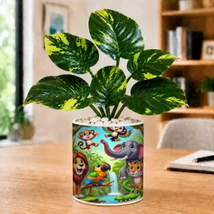 Artificial Tree Ceramic Photo Pot With White Stones 3x4 Inch (F166731)