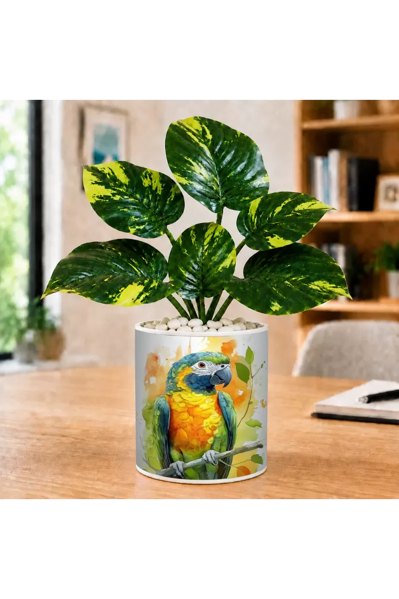 Artificial Tree Ceramic Photo Pot With White Stones 3x4 Inch (F166732)