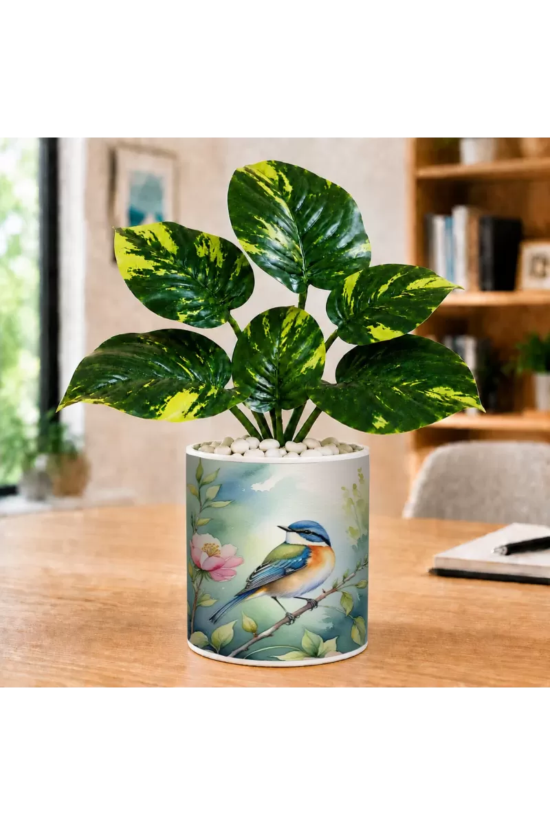 Artificial Tree Ceramic Photo Pot With White Stones 3x4 Inch (F166734)