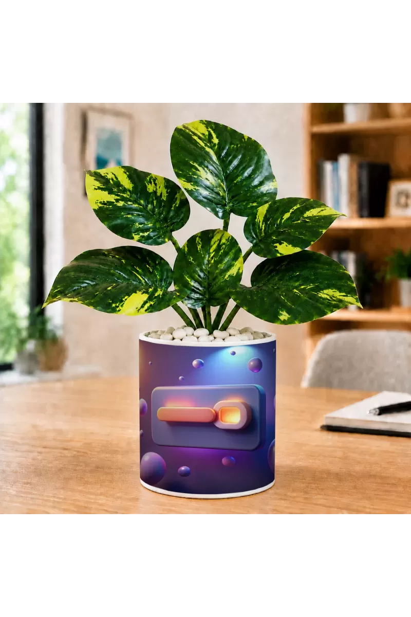 Artificial Tree Ceramic Photo Pot With White Stones 3x4 Inch (F166735)