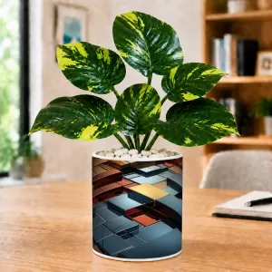 Artificial Tree Ceramic Photo Pot With White Stones 3x4 Inch (F166739)