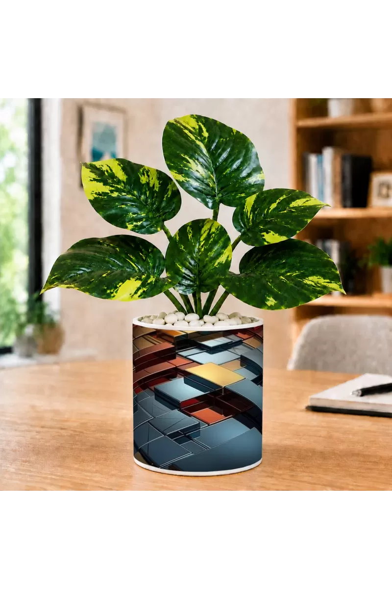 Artificial Tree Ceramic Photo Pot With White Stones 3x4 Inch (F166739)
