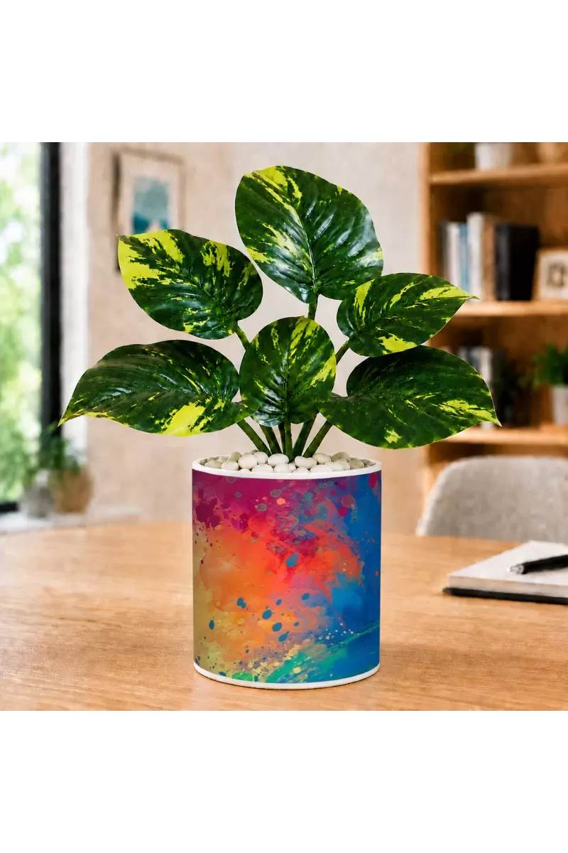 Artificial Tree Ceramic Photo Pot With White Stones 3x4 Inch (F166740)