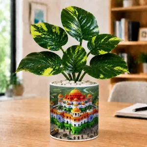 Artificial Tree Ceramic Photo Pot With White Stones 3x4 Inch (F166742)