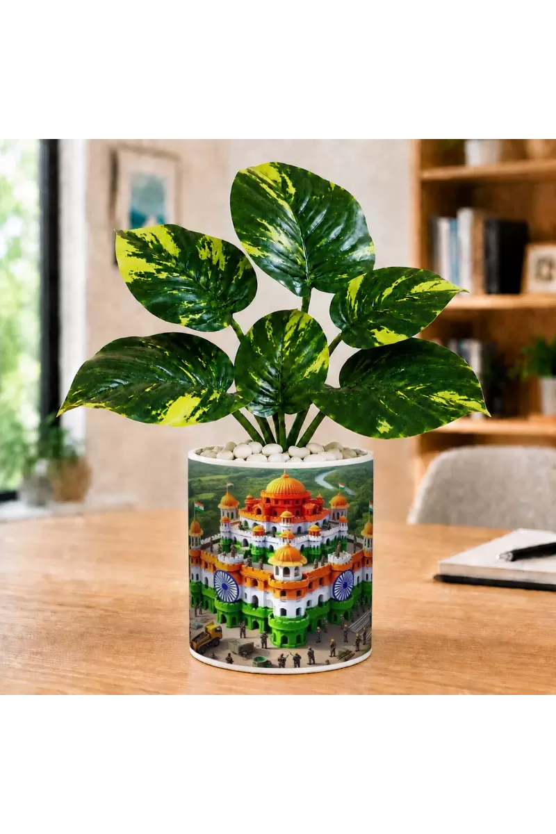 Artificial Tree Ceramic Photo Pot With White Stones 3x4 Inch (F166742)