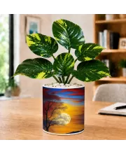 Artificial Tree Ceramic Photo Pot With White Stones 3x4 Inch (F166745)
