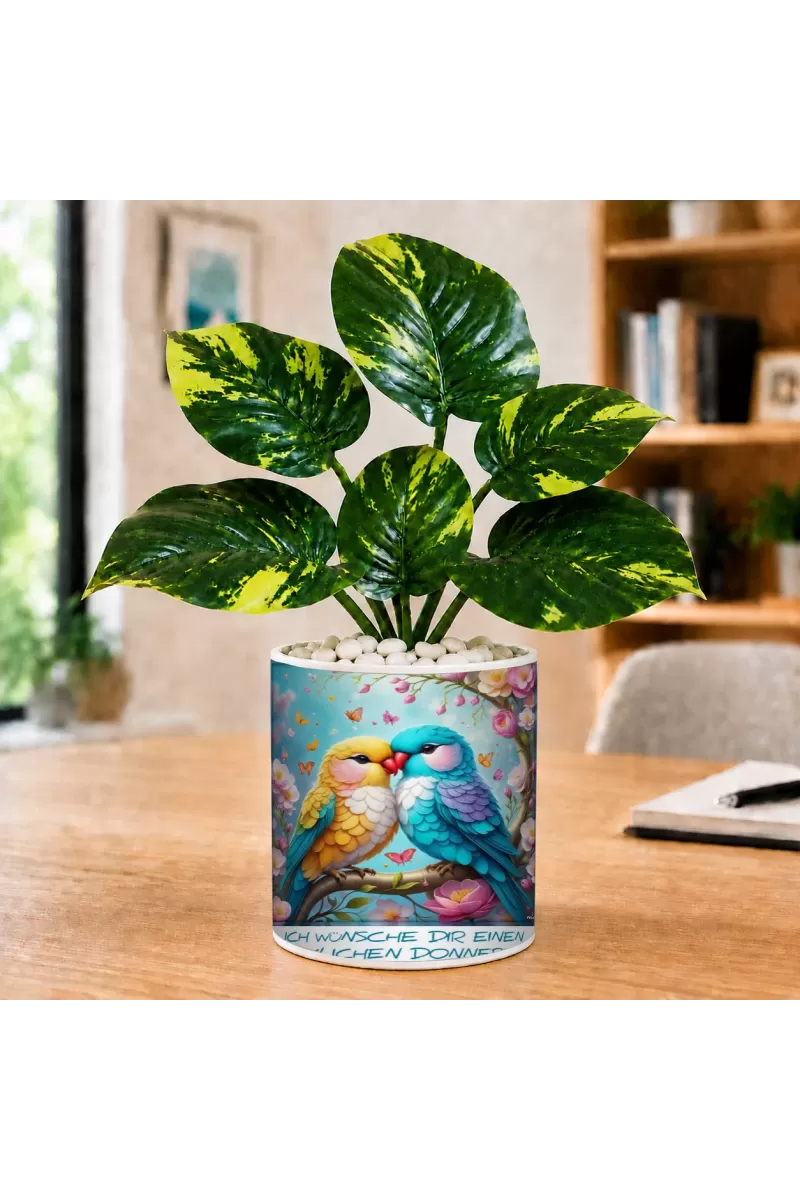 Artificial Tree Ceramic Photo Pot With White Stones 3x4 Inch (F166747)