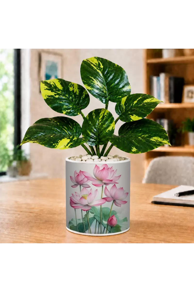 Artificial Tree Ceramic Photo Pot With White Stones 3x4 Inch (F166750)