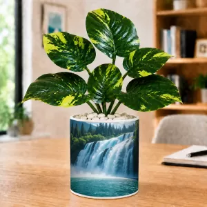 Artificial Tree Ceramic Photo Pot With White Stones 3x4 Inch (F166755)