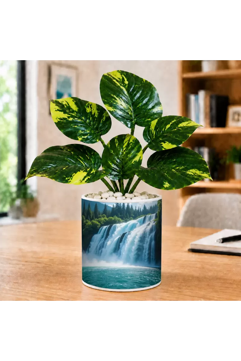 Artificial Tree Ceramic Photo Pot With White Stones 3x4 Inch (F166755)