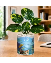 Artificial Tree Ceramic Photo Pot With White Stones 3x4 Inch (F166760)