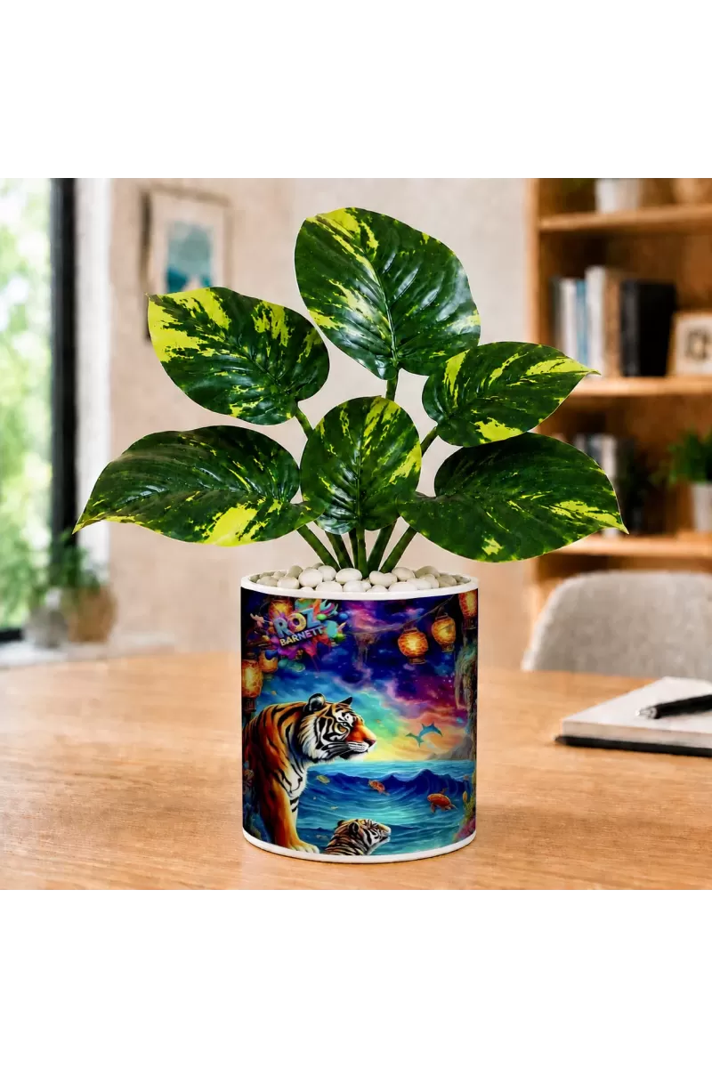 Artificial Tree Ceramic Photo Pot With White Stones 3x4 Inch (F166761)