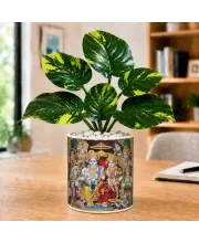 Artificial Tree Ceramic Photo Pot With White Stones 3x4 Inch (F166762)