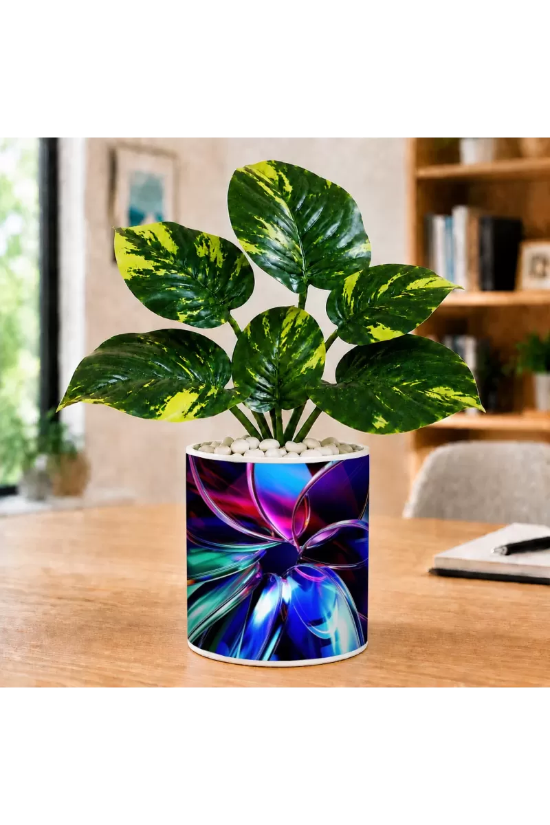 Artificial Tree Ceramic Photo Pot With White Stones 3x4 Inch (F166763)