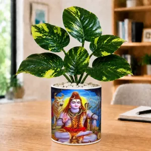 Artificial Tree Ceramic Photo Pot With White Stones 3x4 Inch (F166766)