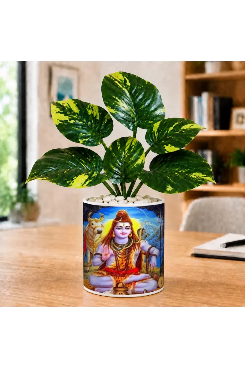 Artificial Tree Ceramic Photo Pot With White Stones 3x4 Inch (F166766)