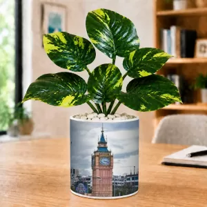 Artificial Tree Ceramic Photo Pot With White Stones 3x4 Inch (F166769)