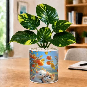 Artificial Tree Ceramic Photo Pot With White Stones 3x4 Inch (F166770)