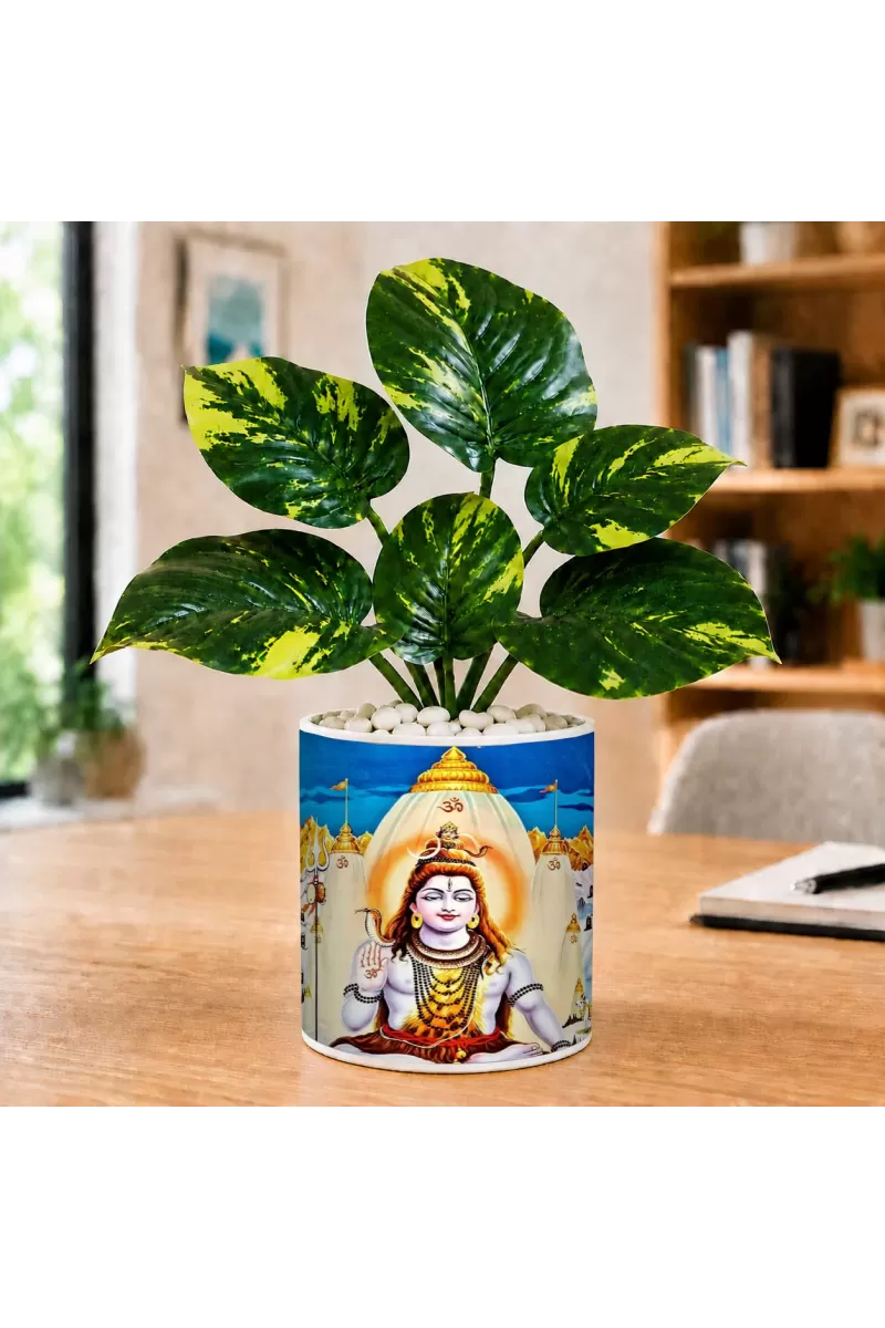Artificial Tree Ceramic Photo Pot With White Stones 3x4 Inch (F166771)