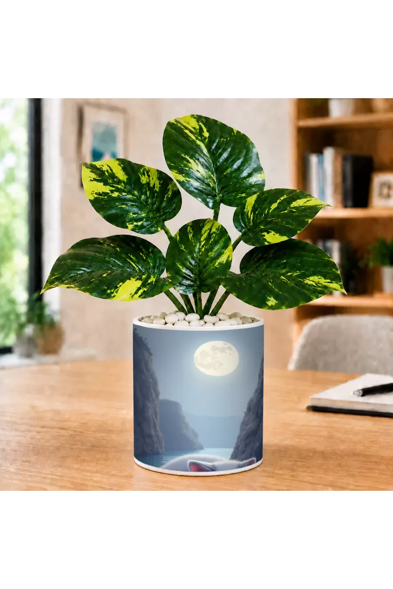 Artificial Tree Ceramic Photo Pot With White Stones 3x4 Inch (F166773)