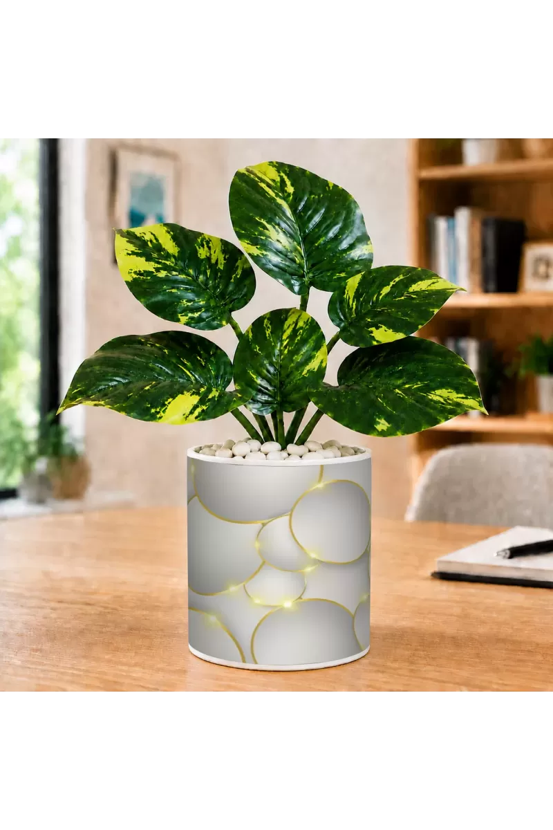 Artificial Tree Ceramic Photo Pot With White Stones 3x4 Inch (F166781)