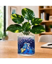 Artificial Tree Ceramic Photo Pot With White Stones 3x4 Inch (F166788)