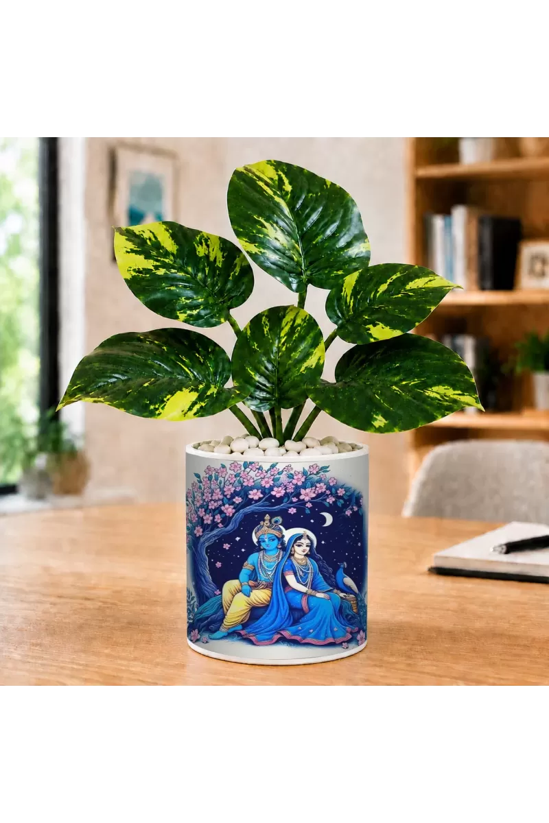 Artificial Tree Ceramic Photo Pot With White Stones 3x4 Inch (F166788)