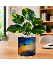 Artificial Tree Ceramic Photo Pot With White Stones 3x4 Inch (F166791)
