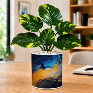 Artificial Tree Ceramic Photo Pot With White Stones 3x4 Inch (F166791)