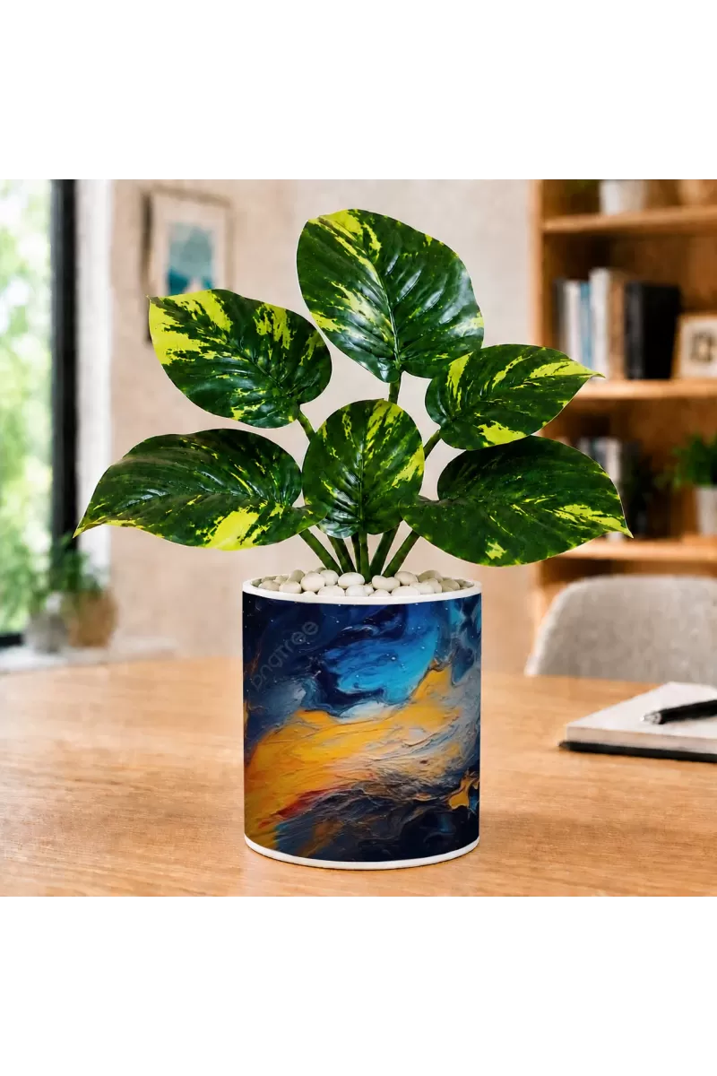 Artificial Tree Ceramic Photo Pot With White Stones 3x4 Inch (F166791)