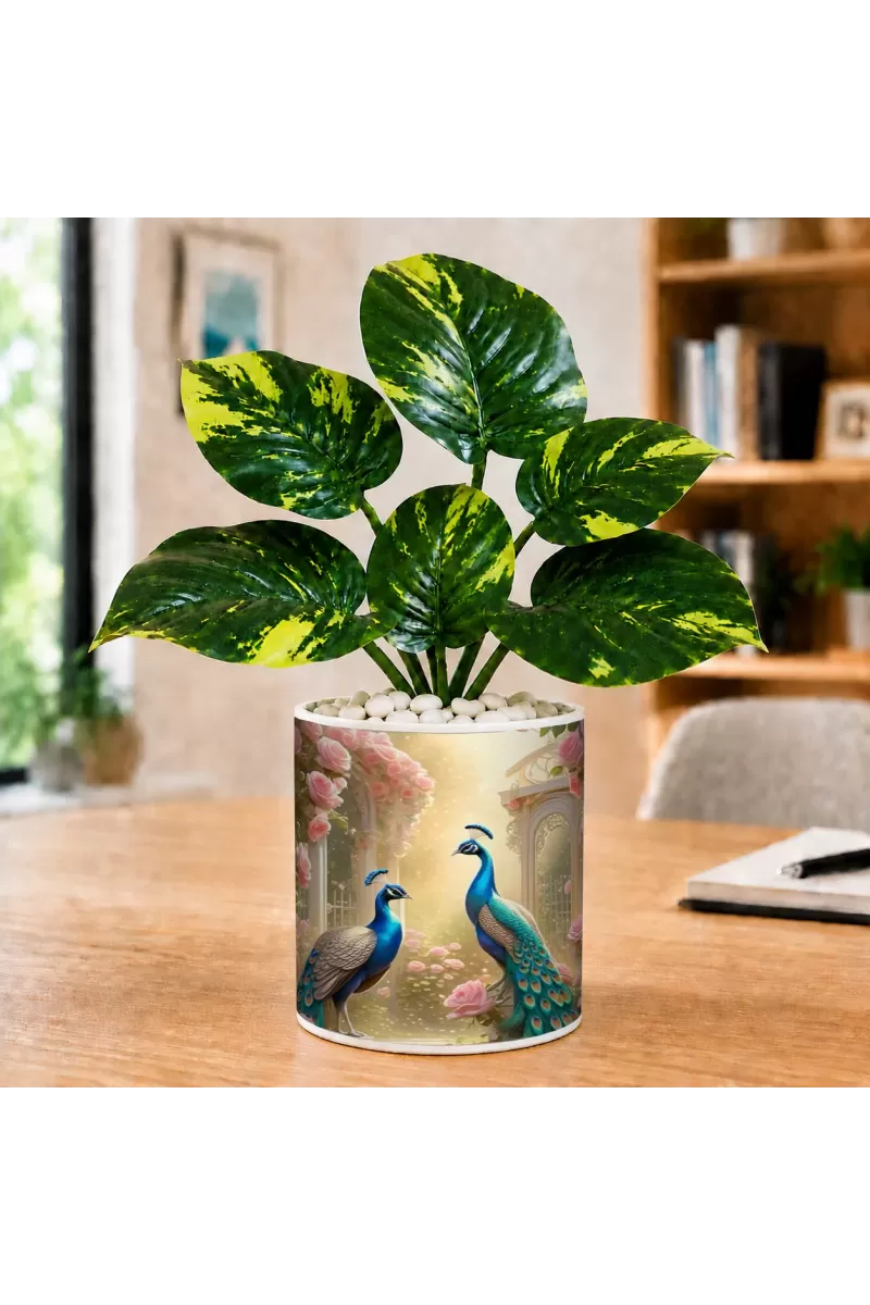 Artificial Tree Ceramic Photo Pot With White Stones 3x4 Inch (F166793)