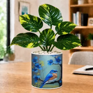 Artificial Tree Ceramic Photo Pot With White Stones 3x4 Inch (F166794)