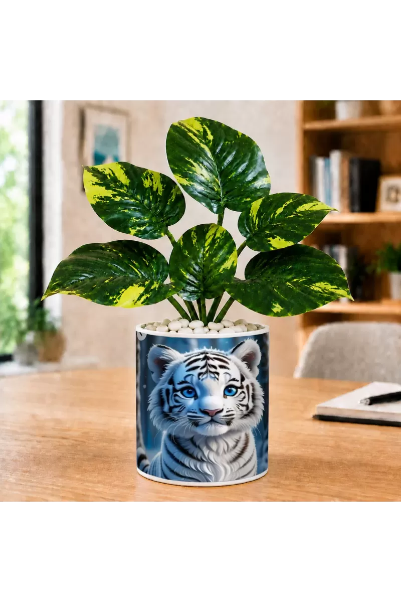 Artificial Tree Ceramic Photo Pot With White Stones 3x4 Inch (F166797)