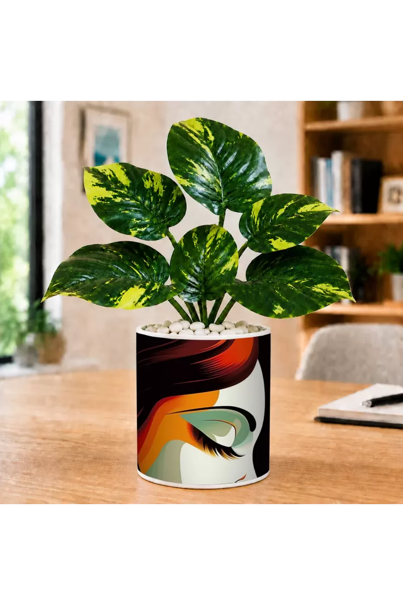 Artificial Tree Ceramic Photo Pot With White Stones 3x4 Inch (F166801)