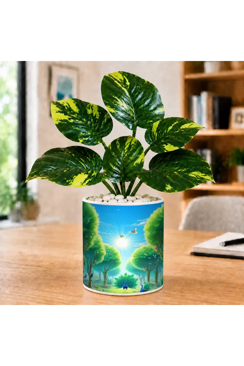 Artificial Tree Ceramic Photo Pot With White Stones 3x4 Inch (F166806)