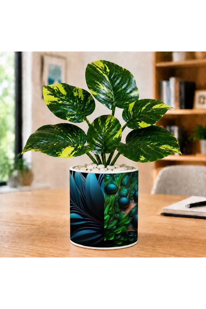 Artificial Tree Ceramic Photo Pot With White Stones 3x4 Inch (F166811)