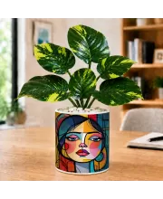 Artificial Tree Ceramic Photo Pot With White Stones 3x4 Inch (F166813)