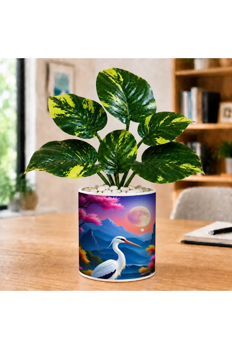 Artificial Tree Ceramic Photo Pot With White Stones 3x4 Inch (F166814)