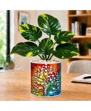 Artificial Tree Ceramic Photo Pot With White Stones 3x4 Inch (F166816)