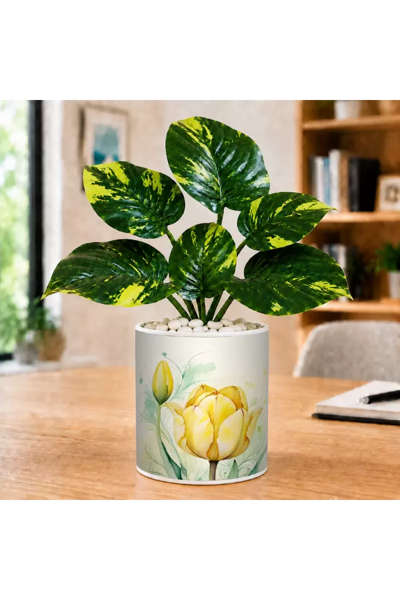 Artificial Tree Ceramic Photo Pot With White Stones 3x4 Inch (F166819)