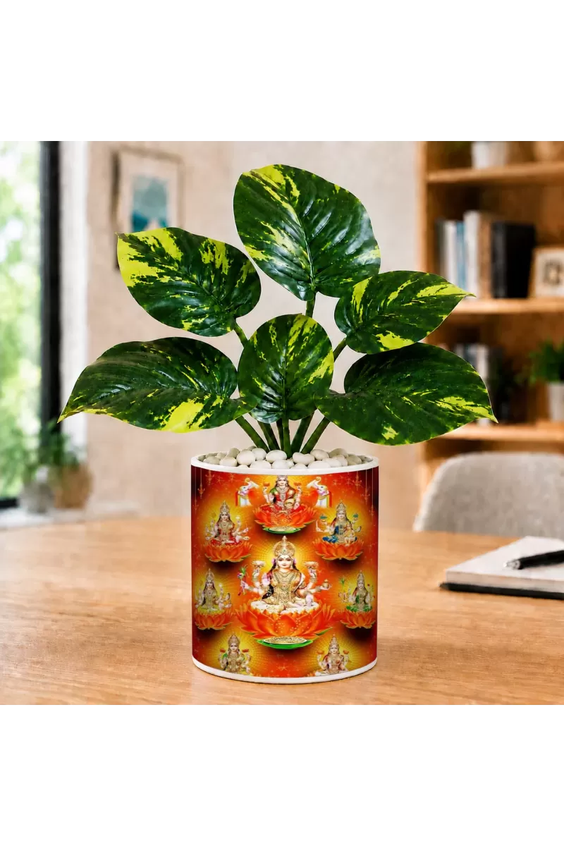 Artificial Tree Ceramic Photo Pot With White Stones 3x4 Inch (F166827)