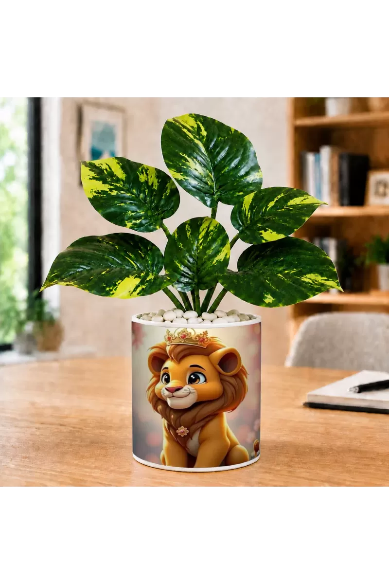 Artificial Tree Ceramic Photo Pot With White Stones 3x4 Inch (F166831)