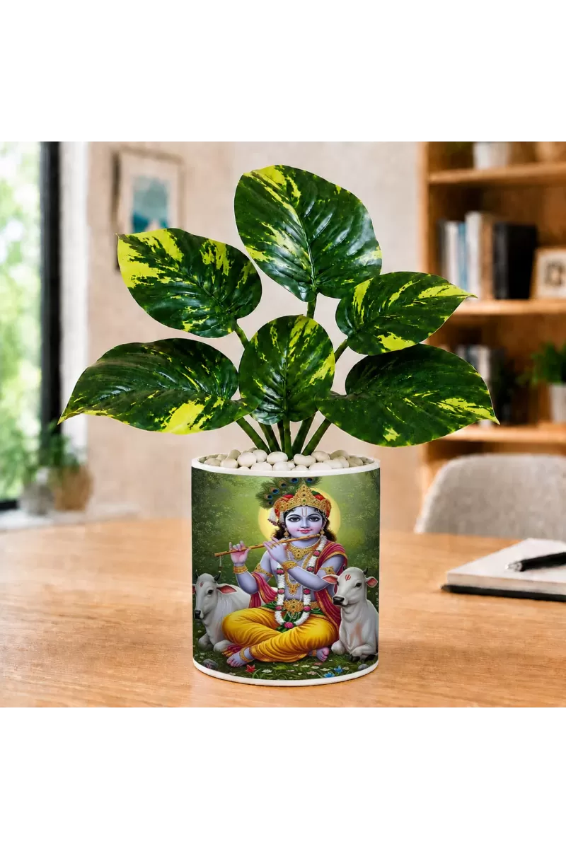 Artificial Tree Ceramic Photo Pot With White Stones 3x4 Inch (F166833)