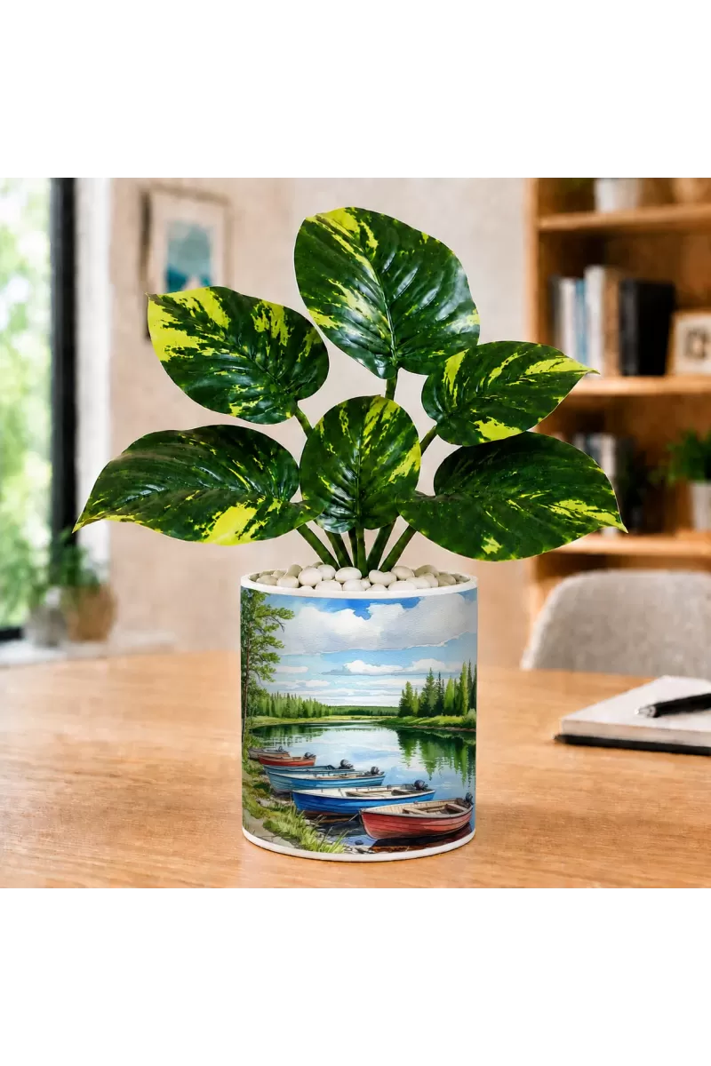Artificial Tree Ceramic Photo Pot With White Stones 3x4 Inch (F166837)