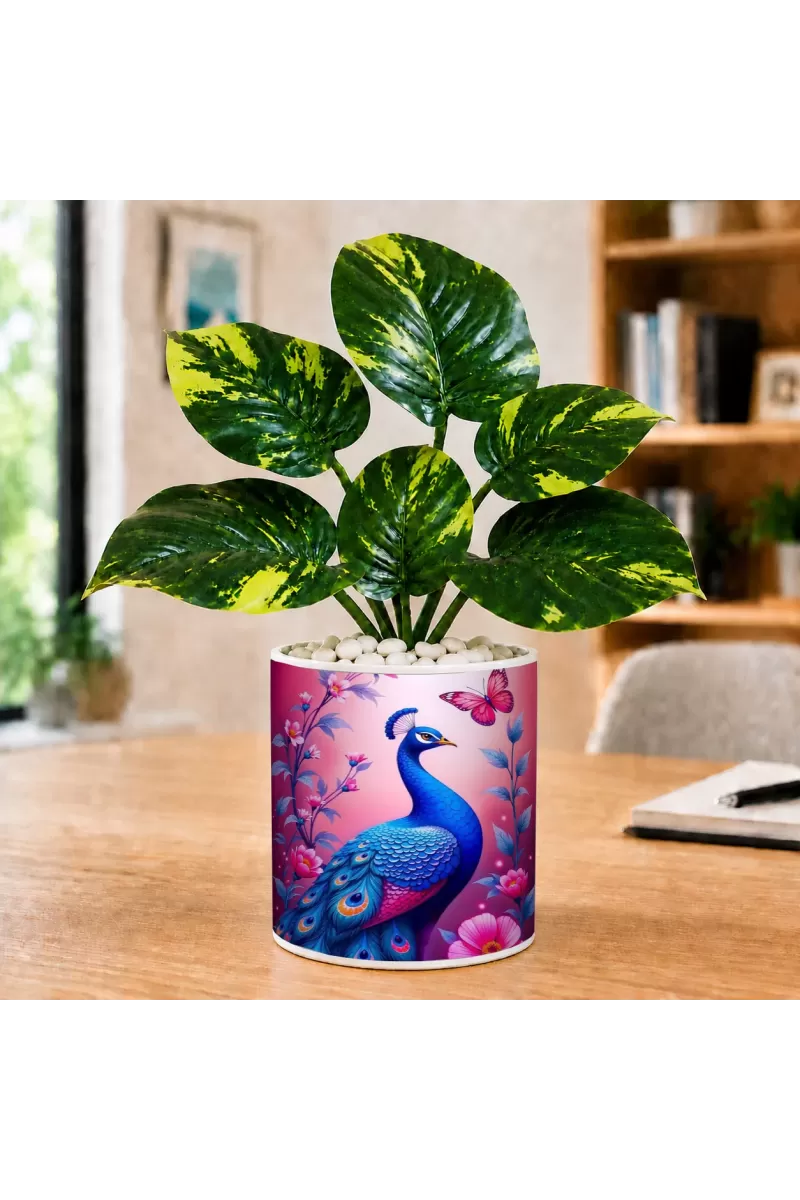 Artificial Tree Ceramic Photo Pot With White Stones 3x4 Inch (F166838)