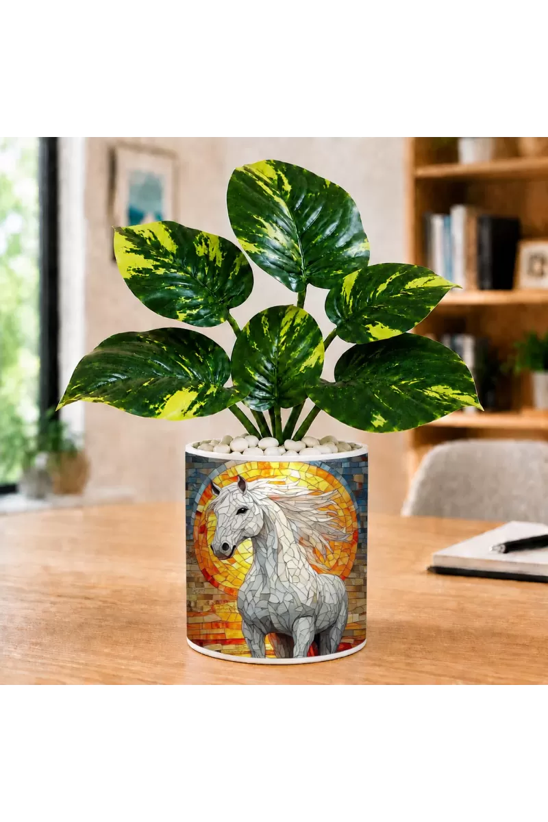Artificial Tree Ceramic Photo Pot With White Stones 3x4 Inch (F166839)