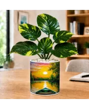 Artificial Tree Ceramic Photo Pot With White Stones 3x4 Inch (F166842)
