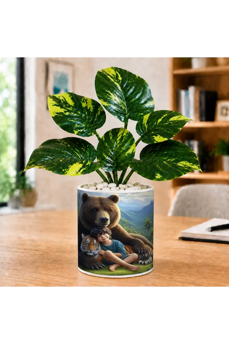 Artificial Tree Ceramic Photo Pot With White Stones 3x4 Inch (F166843)